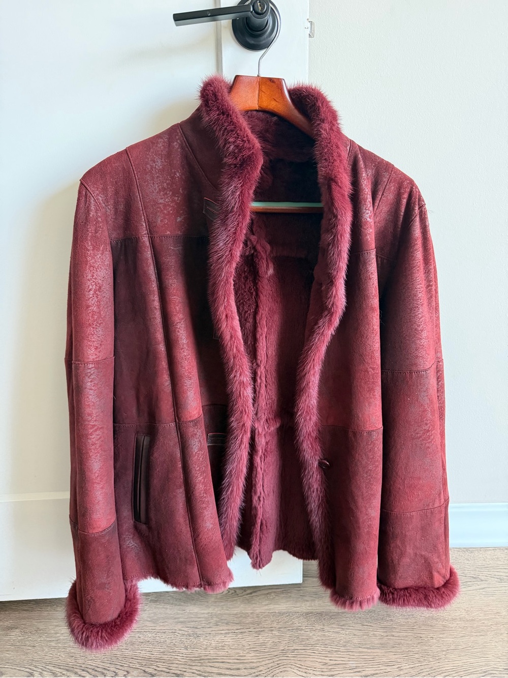 Vintage Red Rabbit Fur & Suede Coat